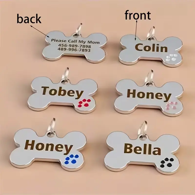 Customized Iron Personalized Nameplate ID Tag for Dog Collars, Universal Fit DogMom Charm, Engrave Name+Number, Functional Pet Accessory with Name Engraving ID Tags