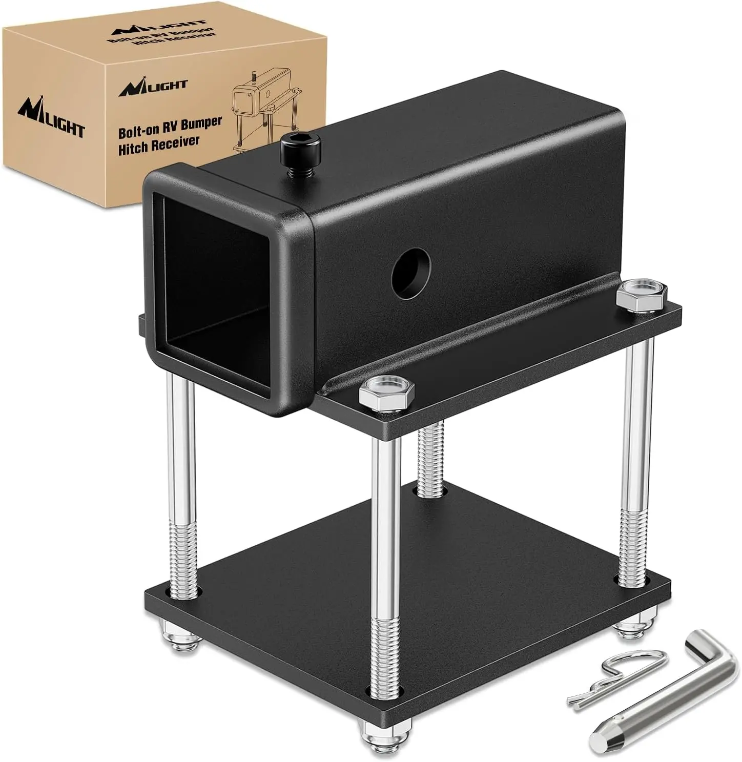 Nilight RV/Travel Trailer Bumper Hitch Receiver Mount, 2-Inch Receiver for 4-4.5 In Beams, 2000 LBS Heavy-Duty Carbon Steel, Bolt-On Installation, Compatible with Camper Bicycle Racks & Cargo Carriers, Bicycle Rack