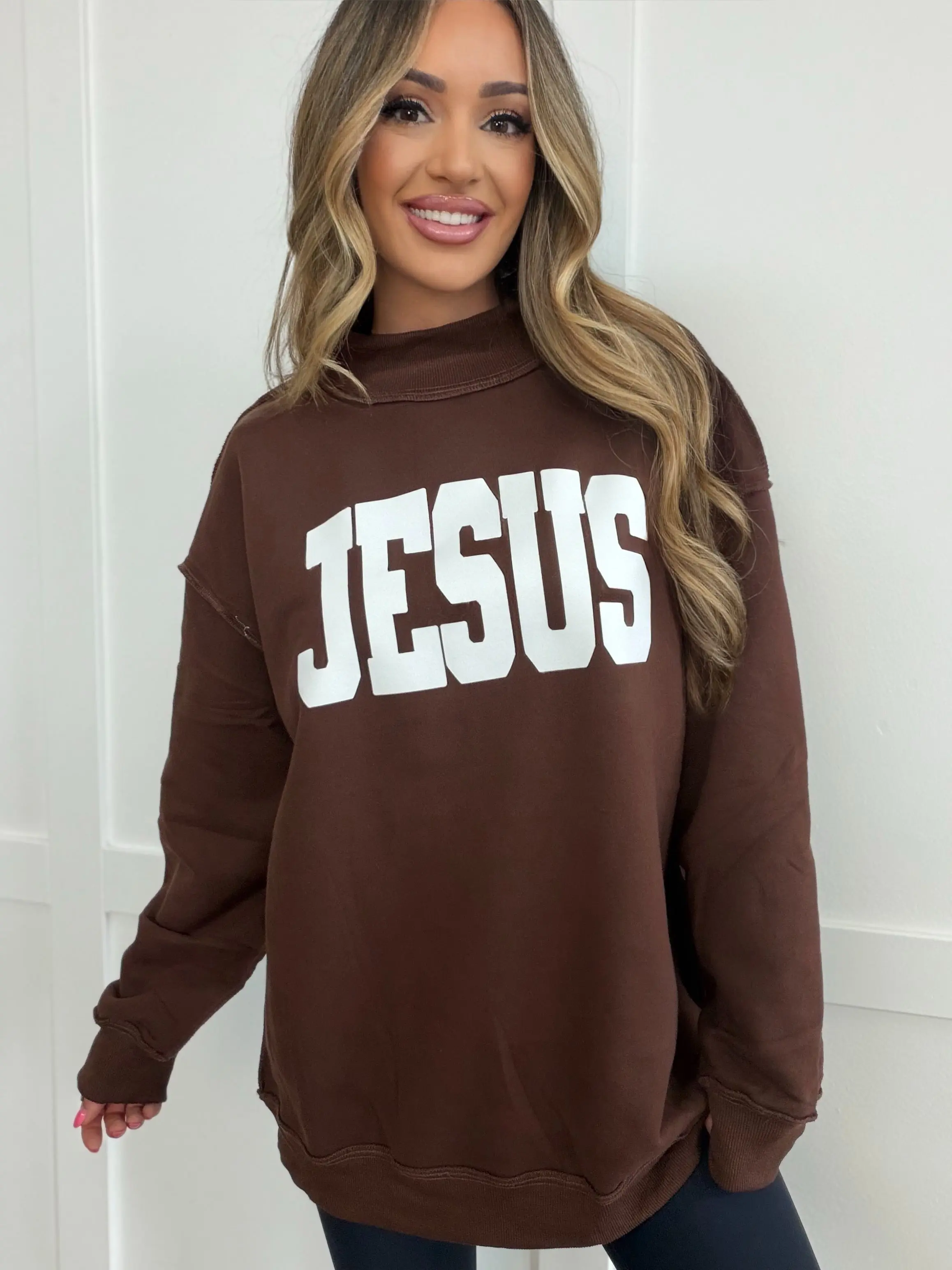 Women's Tilly Jesus Reversible Oversized Mockneck Hoodie, Chic Denim Design, Fits Everyday Wear