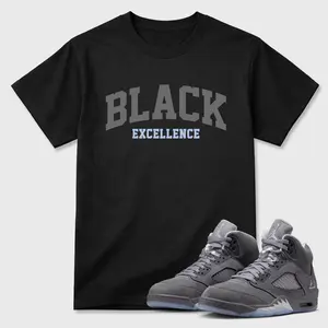 Unisex T-shirt To Match Sneakers Jordan 5 Wolf Grey - Varsity Black Excellence. 100% Cotton for Casual Wear. Comfortable Summer Unisex T-Shirt to match Jordan Sneaker. Streetwear Style. urban outfitters