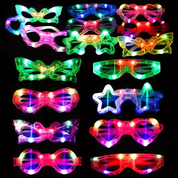 24-Piece Color Glasses Set - Light-Up Party Eyewear, Strobe Light Cold Glow Flashing Glasses & Funny Hats for Concert, Bonfire Night Cheering (Festive & Party Supplies), Color 24-Piece Glasses Set