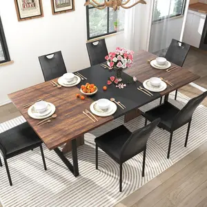 【2Packages Shipping】7PCS Dining Table Set for 4 5 6 People, 71" Large Long Wooden Kitchen Table with 6 Chairs (71IN Table+6 PCS Chairs)