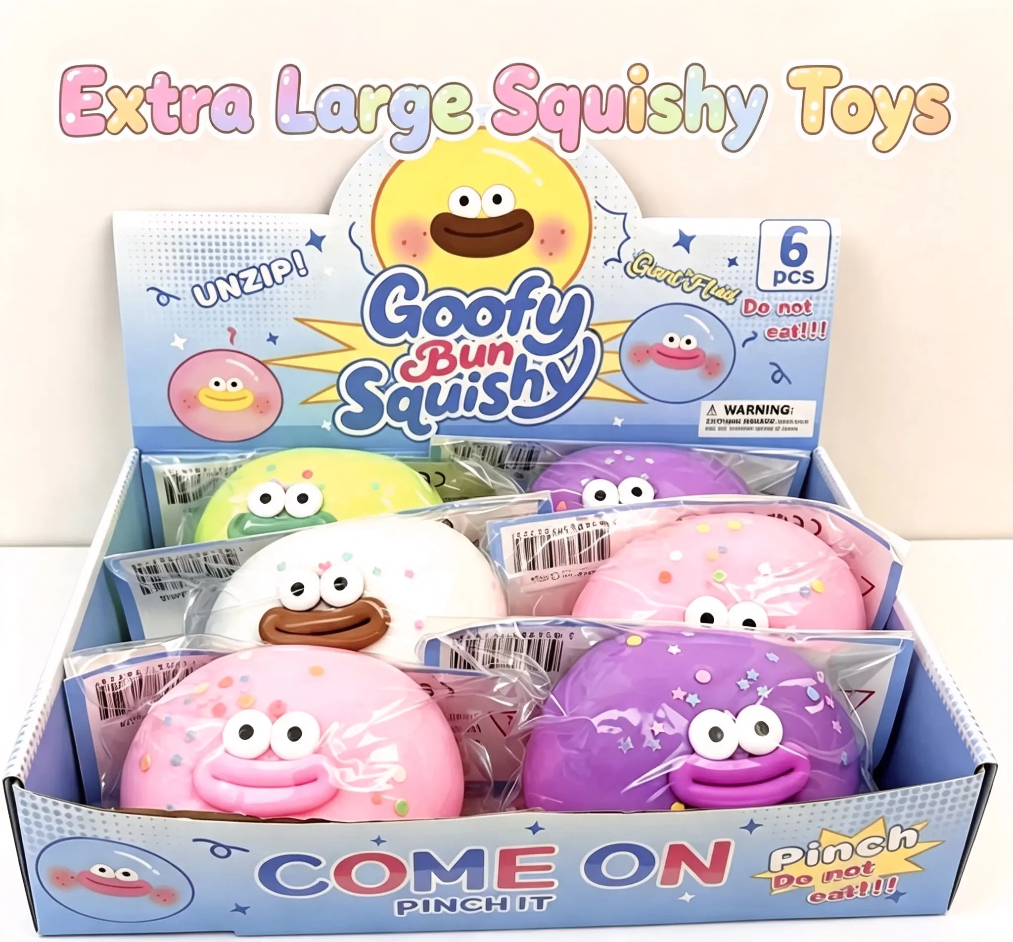 Jumbo Goofy Bun Squishy, Fluent Stretchy Stress Relief Toy with Candy Sprinkles