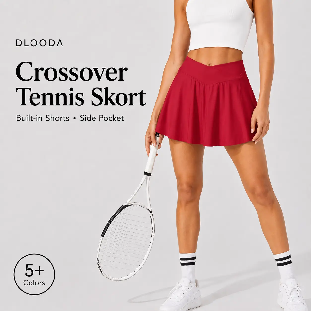 DLOODA Women's Crossover Skort with Built-in Shorts, High Waisted Flared Mini Skirt with Side Pocket for Tennis, Golf & Everyday Wear,back to school shopping