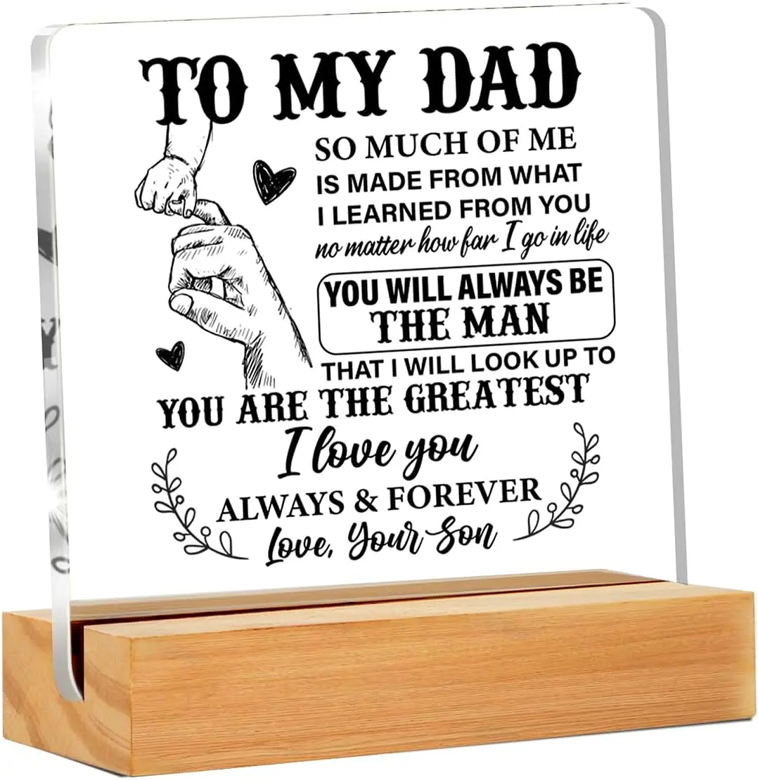 To My Dad Letter-Patterned Acrylic Ornament, Creative Desktop Decoration, Acrylic Plaque Sign for Home & Office, Desk Decoration Ideal for Dad Gifts，perfect gift for valentine's day，birthday，father's day&thanksgiving