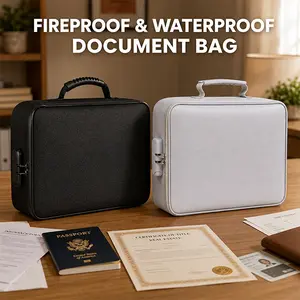Lockable Fireproof Document Bag 2192°F, Waterproof Fire Resistant File Organizer Box, 3-Layer Large Capacity Storage Case for Important Documents, Passports, Certificates & Cash Adjustable Mesh Safety Travel Essentials wallet accordion Blue Padded