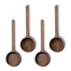 4-Piece Multi-Size Lightweight Wooden Coffee Scoop Utensils Set - Long-Handle Walnut & Bamboo Measuring Spoons for Accurate Ground Coffee, Spice Measurement, Home Kitchen Canister Jar Accessories