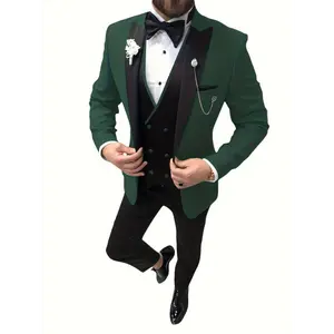 Formal 3 Pieces Set, Men's Suit Jacket & Double Breasted Vest & Pants Suit Set For Business Dinner Wedding Party