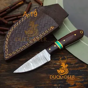 Mini Damascus Steel Fixed-Blade Knife - Non-Slip Micarta Handle, Durable Leather Sheath, Camping Survival Tool, Gift for Husband (Anniversary, Birthday, Christmas)