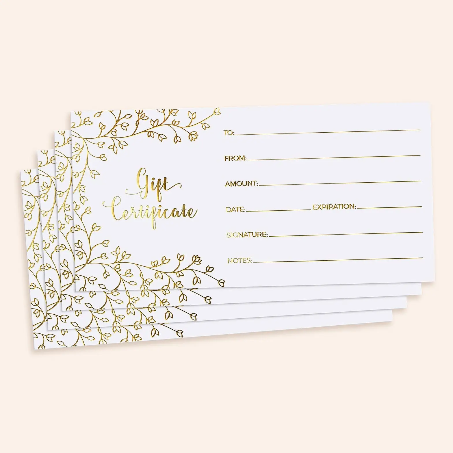 SWEETZER & ORANGE Gold Foil Gift Certificate Cards - Elegant and Distinctive Design