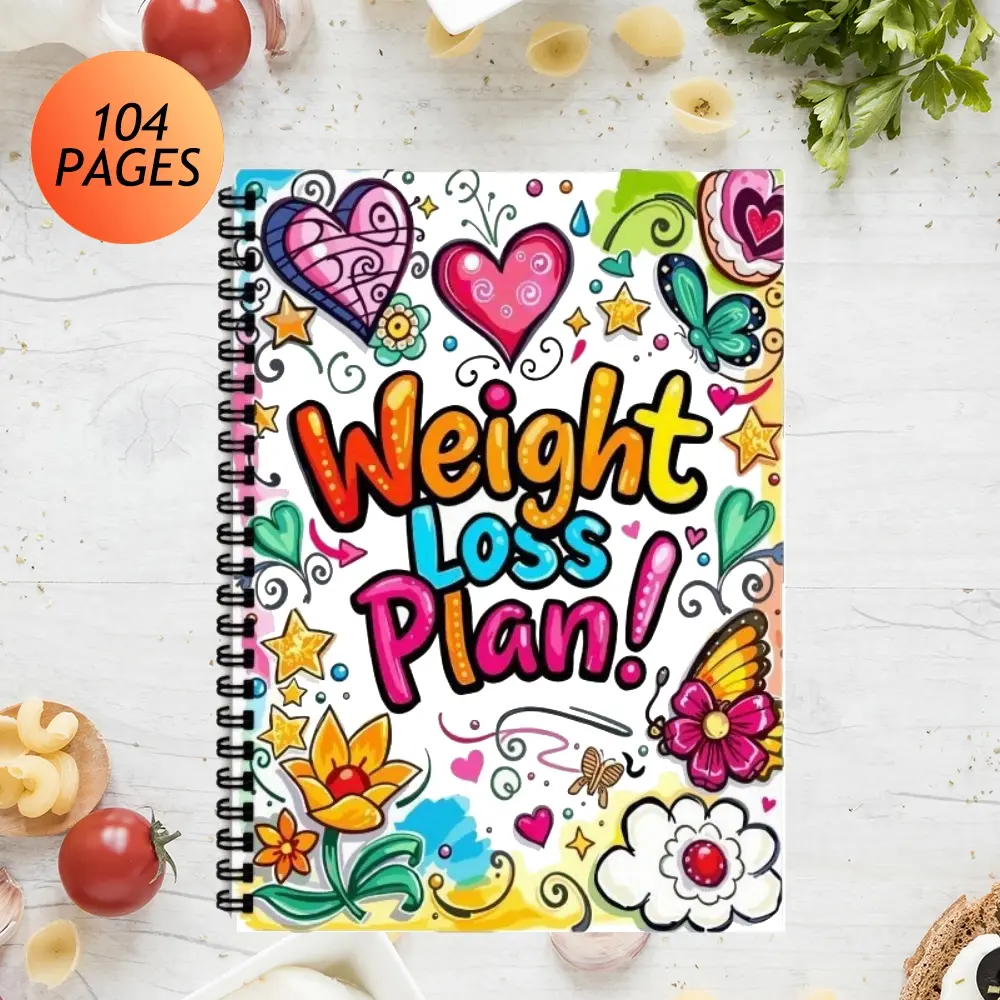 1PC Weight Loss Journal & Planner - 90 Day Fitness & Diet Tracker for Adults, Daily Food Log, Workout Goals, Progress Measurement, Body Measurements, Motivational Quotes, Health Habit Tracking, Heart, Flower, Star