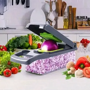 Vegetable Cutter, Multifunctional Fruit Cutter, Food Grater with Handle, Vegetable Cutter with Container, Onion Chopper with Multiple Interchangeable Blades, Potato Grater for Home, Kitchen Accessories, Kitchen Gadgets Utensils Chopping 14 in 1