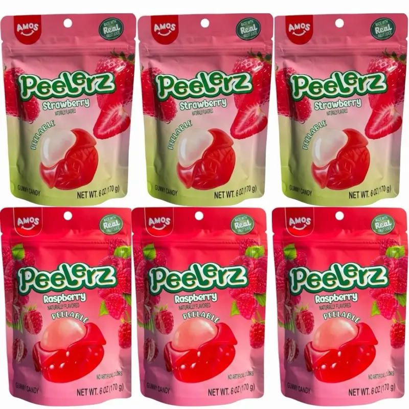 Peelerz 6-Pack Snack Bags - Strawberry and Raspberry Flavors, 3-6 oz Each Bag
