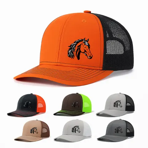 Men's Trucker Hat - Bold Wild Horse Animal-Themed Sports Graphic Print, Polyester+Mesh Breathable Back, Adjustable Snap-Back, Lightweight, Durable, Stylish Baseball Cap, Ideal for Casual Streetwear, Beach Use, Fashion Accessory