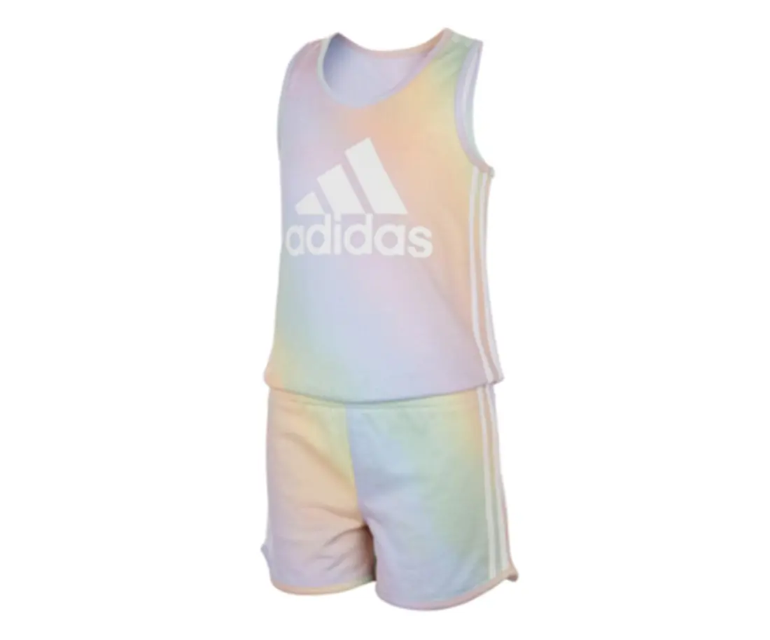 Adidas Girls' Ombre Iridescent-Print Logo Romper, Graphic Print Clothing Set, Graphic Print Set
