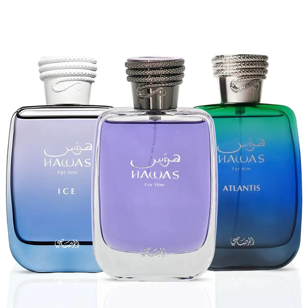 Hawas, Hawas Ice & Hawas Atlantis Eau de Parfum Sprays 100ml (3.4 oz) by Rasasi (Bundle) Hawas, Hawas Ice & Hawas Atlantis Eau de Parfum Sprays 100ml (3.4 oz) by Rasasi (Bundle)