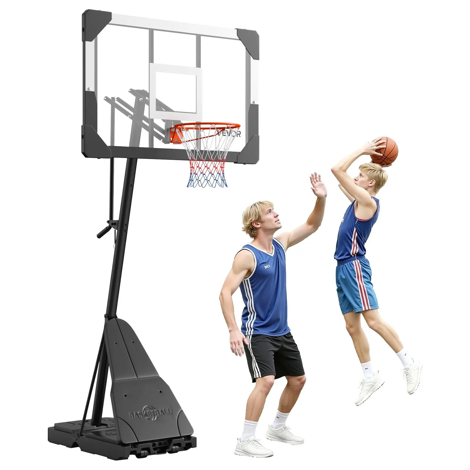 【summerfinds】VEVOR Portable Basketball Stand, 8.04 to 10 ft Height Adjustment Basketball Hoop & Goal, Basketballs Hoop Outdoor with 44 inch PC Backboard for Kids, Adults in Schools, Parks, Indoor & Outdoor Use