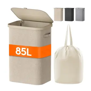 (85L)Large Capacity Foldable Laundry Basket with Removable Liner, Plastic Handle, Durable Fabric, Ideal for Bedroom & Bathroom Storage, Collapsible Laundry Hamper