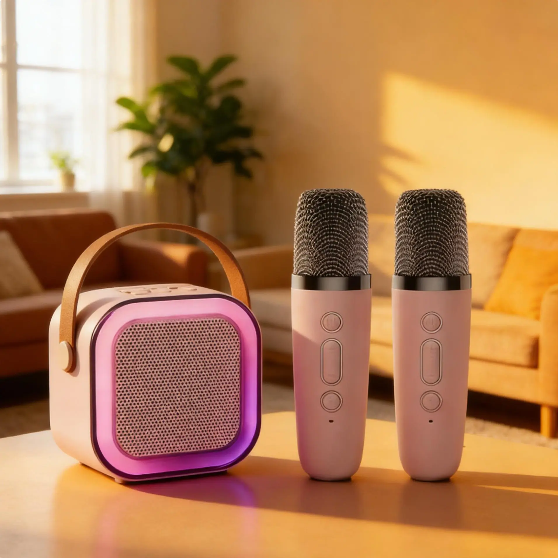 Bluetooth Speaker with Integrated Microphone for Outdoor Live Broadcast and Home Karaoke Portable Wireless Model with IPX4 Waterproof Design and LED Nightlight