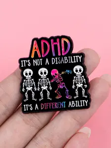 ADHD Rock Skull & Quote Enamel Pin, Punk Vintage Zinc Alloy Badge, Fashion Backpack Sweater Accessory, decor pins, Halloween Party Gift