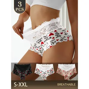 QUASTI Women's Printed Sweet Lace Underwear Set, Breathable Soft Elastic Soft Knickers Underwear Skin-Friendly Briefs, Seamless Sweet Basic Fit Fresh Brief, All-Season Wear, S-XXL