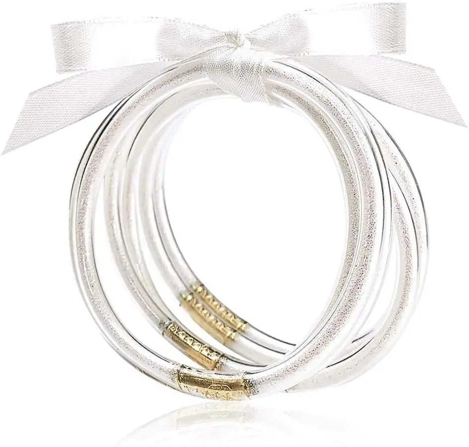 Women's Glitter-Filled Jelly Silicone Bangles Bracelets Set, Fashion Costume Jewelry Accessory