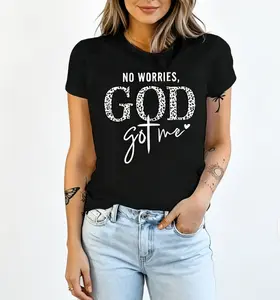 Men's "No Worries God Got Me" Leopard Print 100% Cotton Casual T-Shirt - Everyday Faith Tee, Comfortable Fabric, Relaxed Fit Tops,summerwins