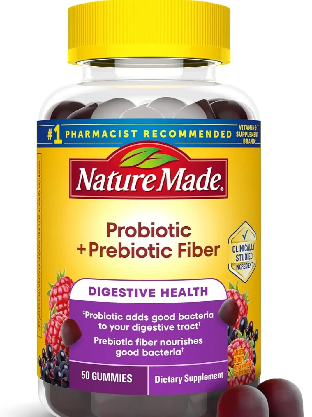 Nature Made Probiotic + Prebiotic Fiber Dietary Gummies, Daily Gut Health Support, Fiber Supplement, 50 Count