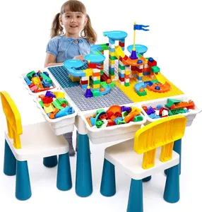 Kids Activity Table Toddlers Kids Table and Chair Set with 152Pcs Large Marble Run Building Blocks All in One Kid Play Water Tables Sand Tables, STEM Toys for Boys Girls 3 4 5 6 Year Old Pool Floats Seat Pool Billiards Pool Kit