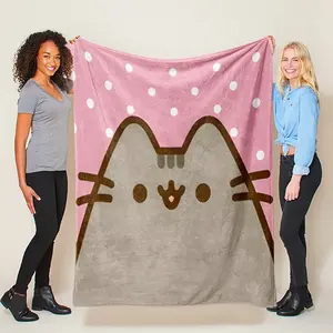 Pusheen Big Face Flannel Blanket, Kawaii Cat Cuddle Throw, Super Soft Comfy, Perfect Gift for Pusheen Lovers & Boyfriend