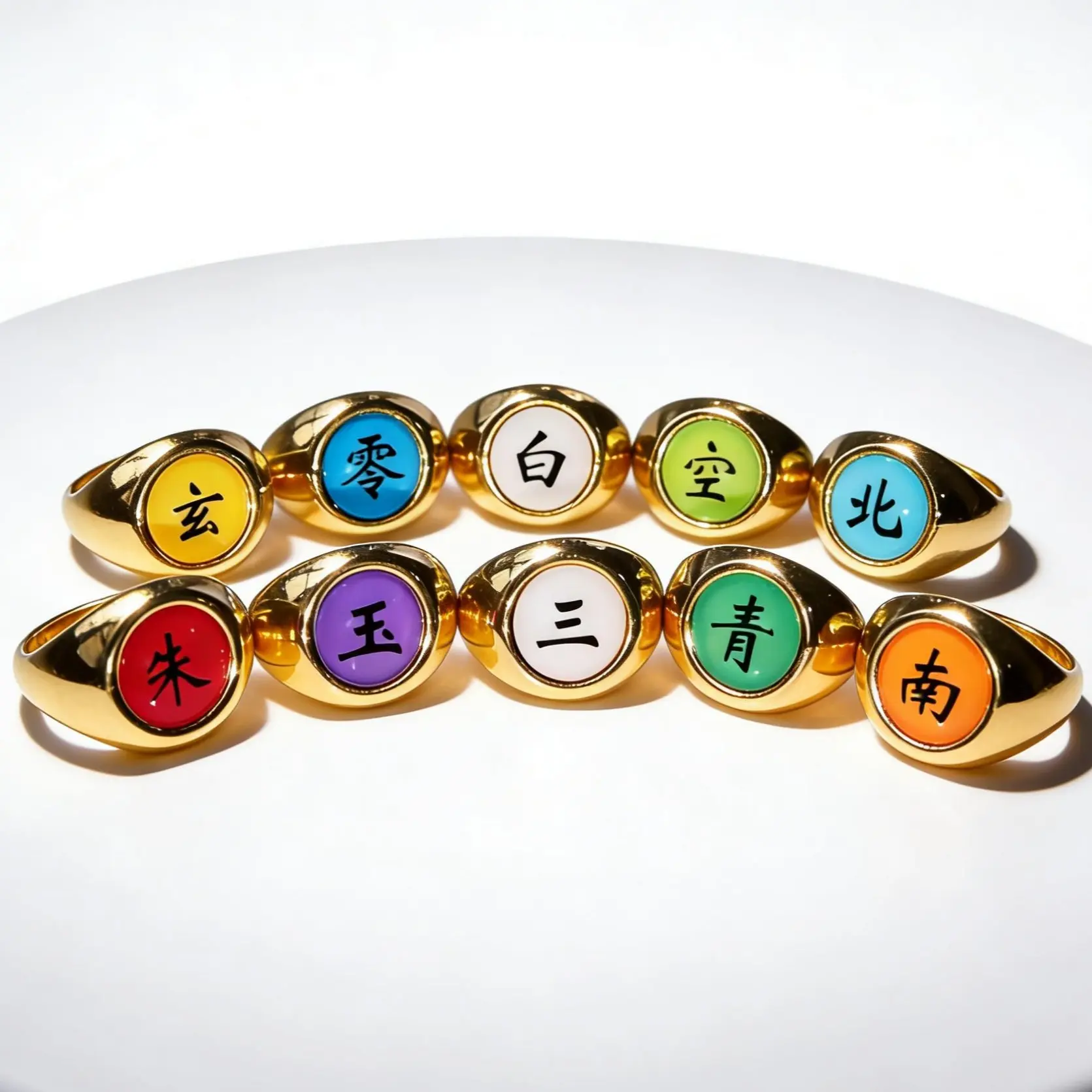 10-Piece Akatsuki Symbol Jewels Set - Adjustable Stackable Rings, Anime Cosplay Ring Resembling Akatsuki Members, Unisex Naruto Fan Collectible with Necklace Chain, 2-In-1 Wearable Costume Jewelry Gift