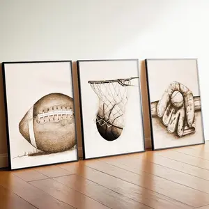 3pcs/set Frameless Nordic Athletic Theme Sport Basketball Soccer Canvas Painting Wall Art Baseball Posters and Prints Pictures for Kid's Room Home Decor Accessory Frameless