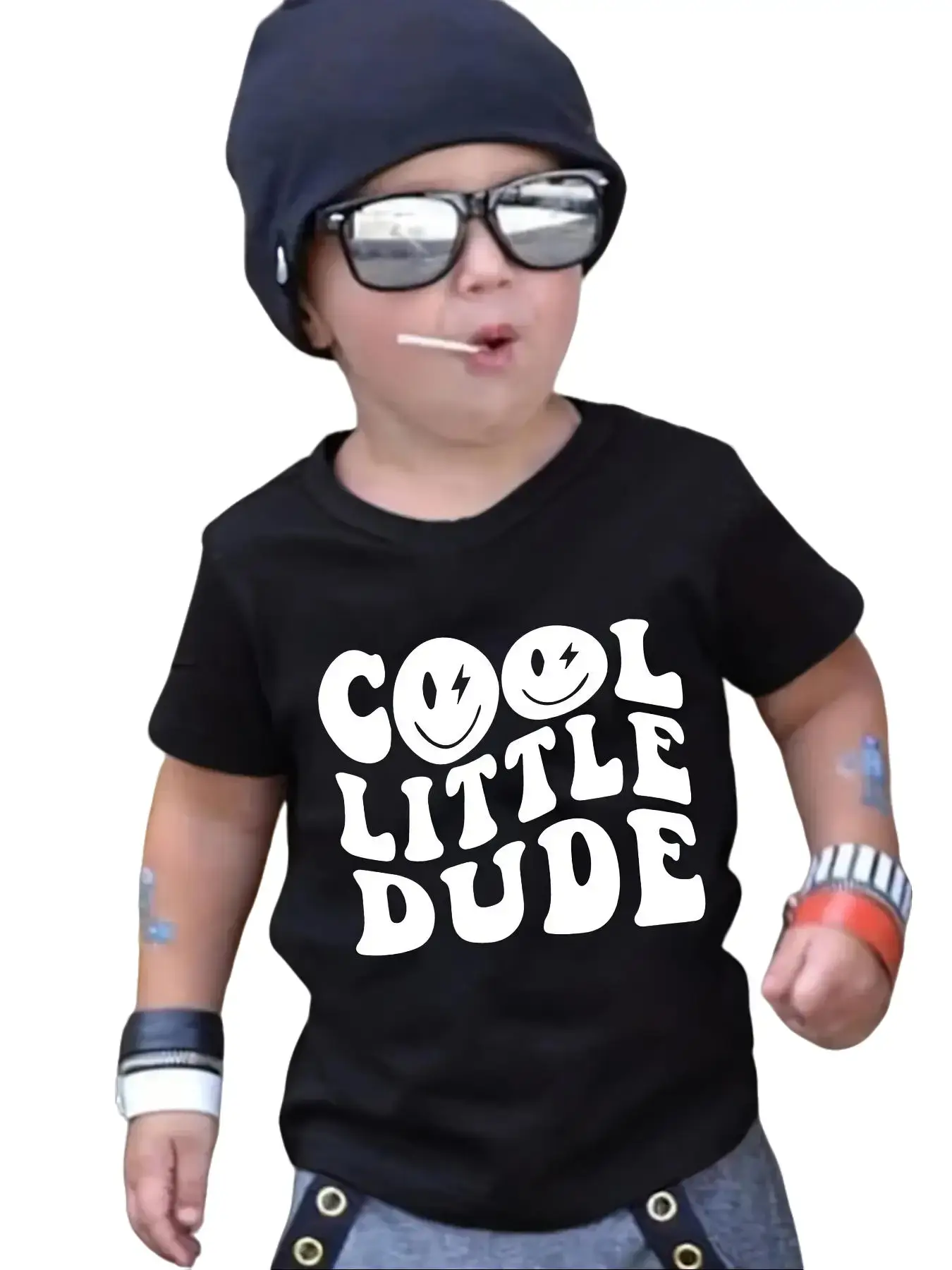 Cool Little Dude Kids T-Shirt Retro Smiley Face Graphic Tee for Toddler Boys Casual Tops Daily Wear Tops
