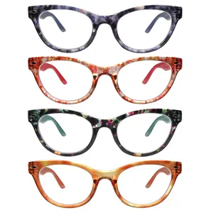 4-Piece Fashionable Anti-Blue Light Reading Glasses For Women Small Cat-Eye Frames Unique Spring Hinge Design Durable Lenses Perfect For Everyday Use