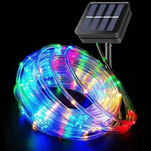 12m 100LEDs Outdoor LED Solar Tube Rope Waterproof Fairy Light Christmas Decoration Solar Hose String Light For Garden Fence Yard Balcony Party Home