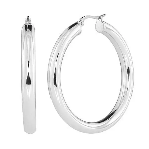 Stately Steel Hollow Tube High Polish Hoop Earrings
