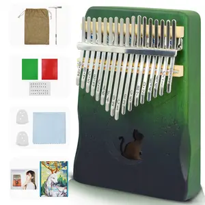 17 Key Kalimba Thumb Piano - Portable Finger Piano with Tuning Hammer & Study Guide, Premium Wood, Unique Musical Gift for Adults & Kids & Beginner-Moon Cat