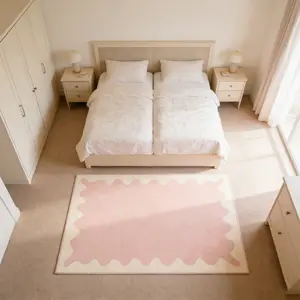 Style Faux Wool Rug, Bedroom Bedside Mat, Kitchen Anti-Slip Oil-Resistant Pad, Soft Cream Color Living Room Coffee Table Mat