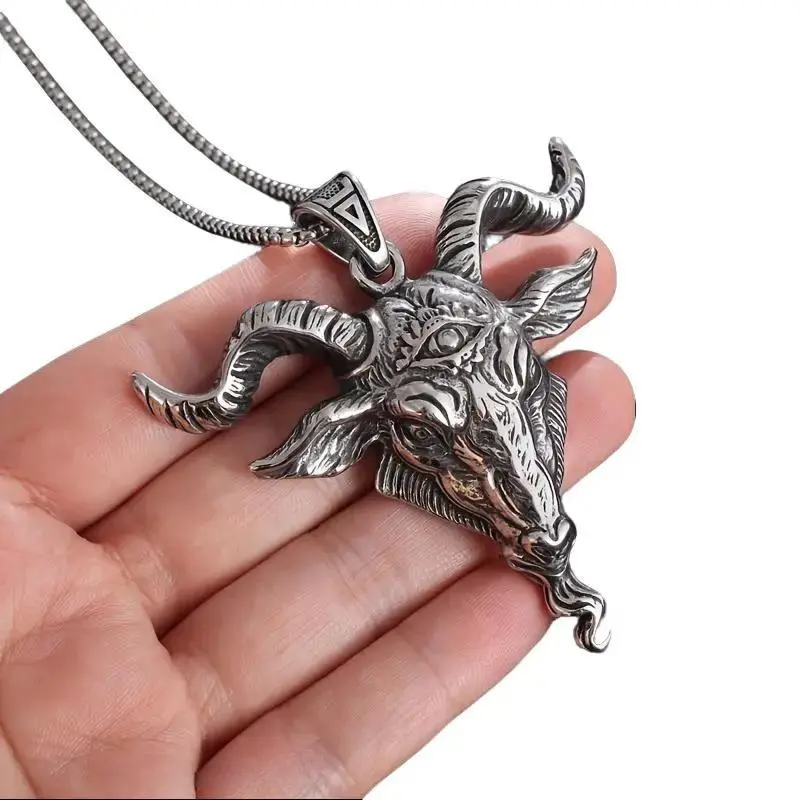 Vintage Gothic Costume Jewelry Necklace with Ram Head Animal Pendant, Unisex Lucifer Chain with Metal Coating for Casual Streetwear, Eye, Party, Chain Necklace, Retro Vibe, Outdoor, Punk Gothic Ram Head, Sports, One-Piece
