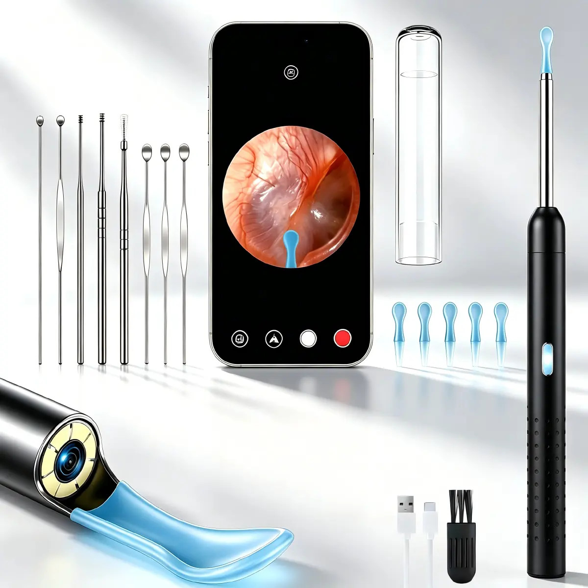 Earwax Remover Tool Kit, 1080P HD Camera Visual Smart Ear Cleaner Compatible with iPhone and Android Phones, Ear Wax Removal Tool, Cleaning Stick Manual Earwax Removal Tools