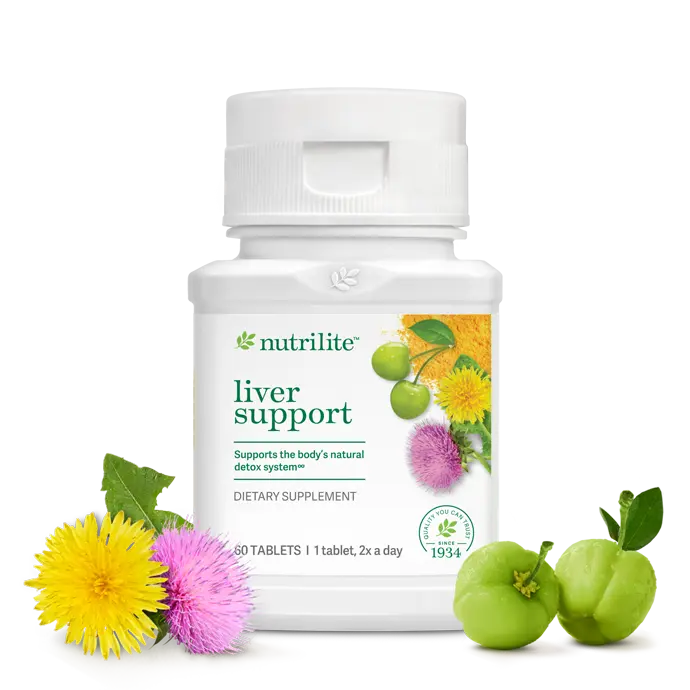 Amway Nutrilite Liver Support Tablets 60 Count Plant-Based with Milk Thistle Turmeric Extract Dandelion Root Acerola Cherry Citrus Bioflavonoid Lemon Bioflavonoid Lactose Free No Artificial Colors Flavors Preservatives NSF Certified Halal Certified Daily