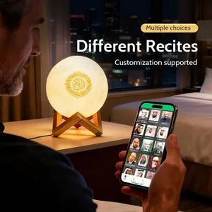 Arabic Moon Lamp Table Light Azan Bluetooth-compatible Islamic Muslim Quran Speaker Touch LED Night Light Remote Control APP Music Atmosphere Lamp Ramadan Gift