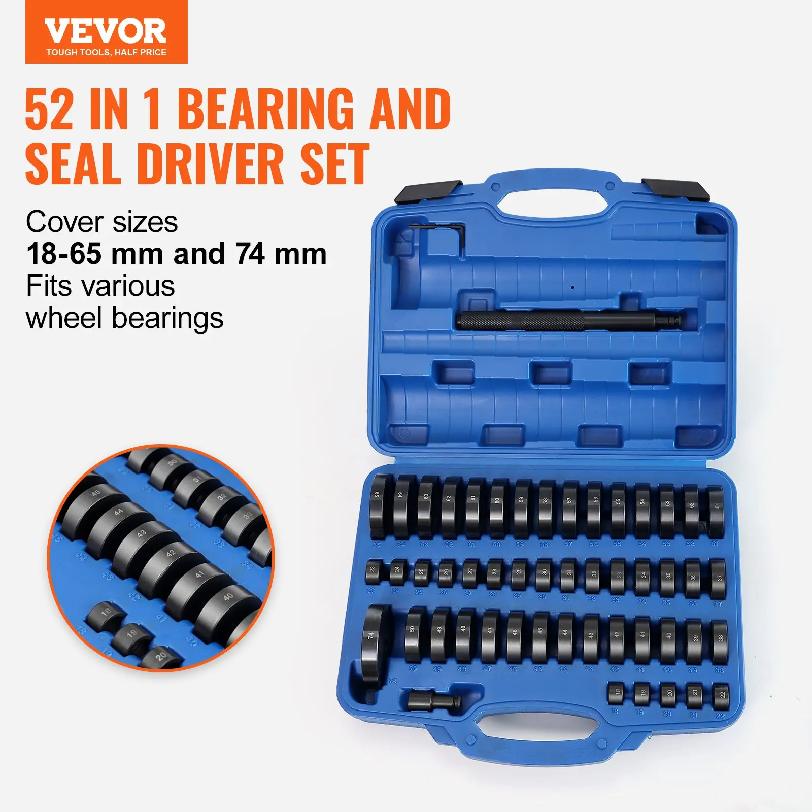 【summerfinds】VEVOR 52-Pcs Custom Bushing Press Toolkit, Transmission Wheel Bearing Tool, Race Seal Repair Tool for Summer Vibes, Automotive Tool Kit, Repair Tool Set