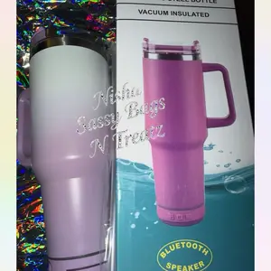 Purple & White Bluetooth Speaker Tumbler Stainless Steel Cup with Wireless Charging & Drinkware  Washable Bottled Stylish tumbler