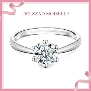 Delzzad 1-2ct Round VVS Moissanite Classic Six-Prong Women Ring Costume Jewelry Accessories Perfect Gifts for Engagement Wedding Anniversary