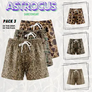 OPRINT Pack 3 Camo Slimfit Hunting Shorts  with 5 inch Inseam Realistic Camouflage Athletic Shorts, Breathable and Workout-Inspired Design daily wear Mesh Outdoor Activity Athleisure Functional Flex