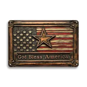 God Bless America Vintage Metal Tin Sign Plaque, Rustic Farmhouse Design, Decorative Wall Art for Home, Living Room, Bedroom, Garage, Man Cave, Gate, Yard Walls