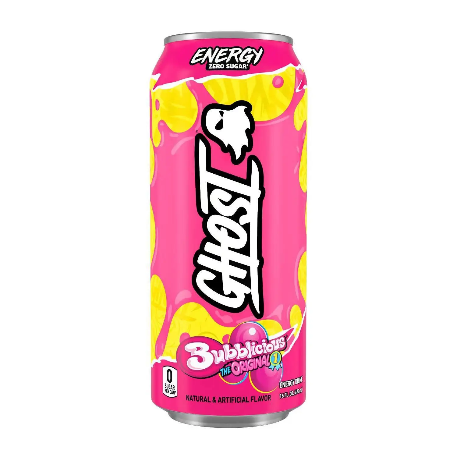 Ghost Energy Caffeinated Beverage, 0-Sugar Bubblicious Original Flavor, 16 fl oz (473 mL) Sports & Energy Drink