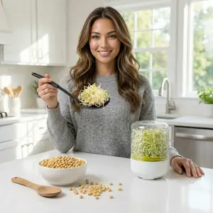 Eco-friendly Hydroponics Water Culture Bean Sprout Growing Kit for Mung and Peas - Indoor Organic Micro Farm Sprouter Pot for Fresh Greens