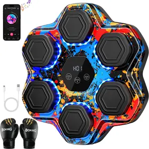 Music Boxing Machine, Smart Bluetooth Boxing Machine with Gloves, Wall Mounted Music Punching Trainer for Kids Adult, LED Electronic Boxing Target Workout Equipment with 9 Modes & 9 Speeds for Home